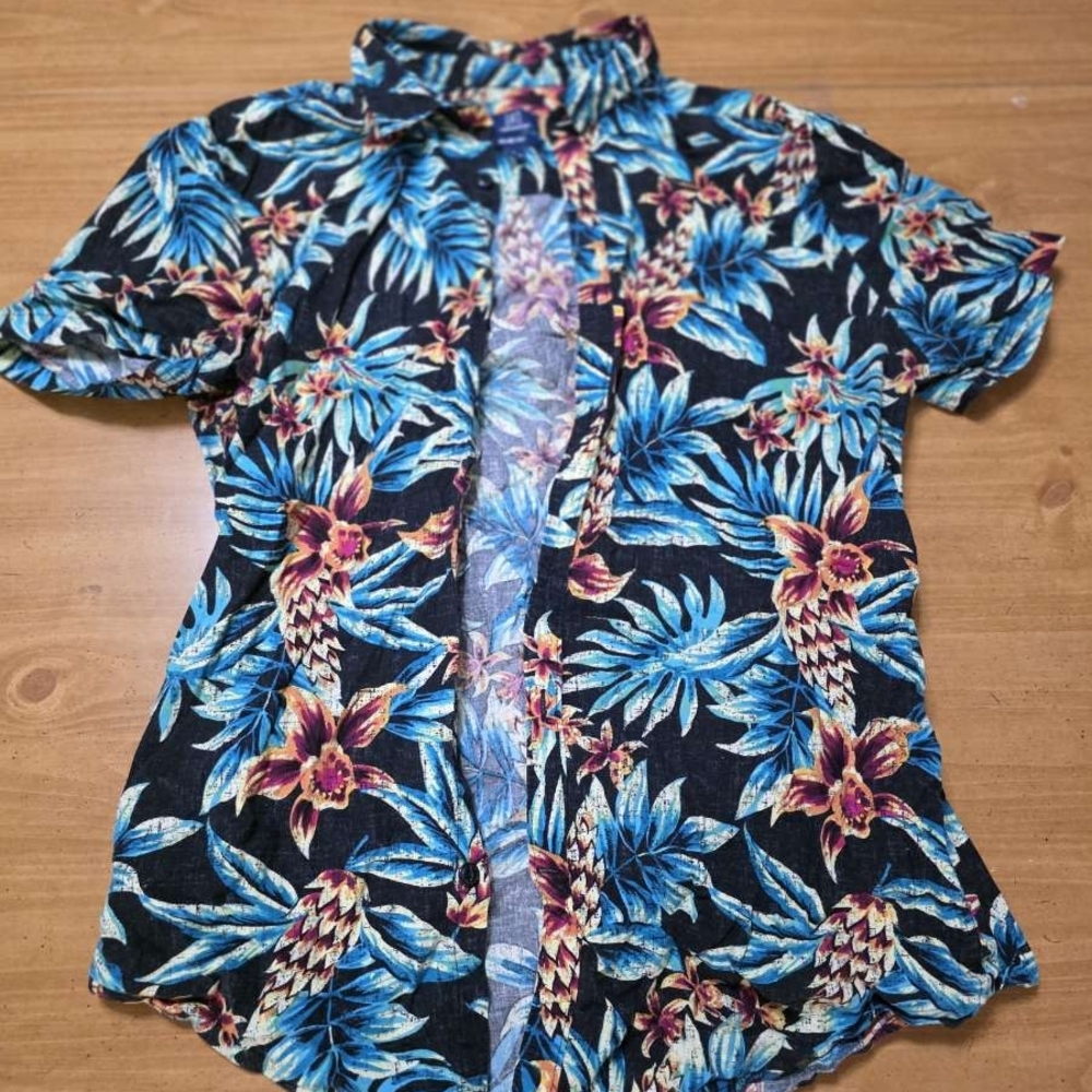 George Floral Hawaiian Button Down Shirt - Black and Blue